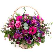   Basket Arrangement purple and pink